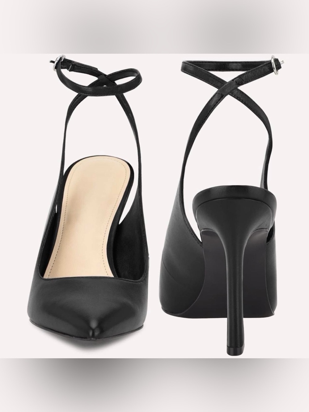 Amazon Black Pointed Ankle-Strap Stiletto Pumps